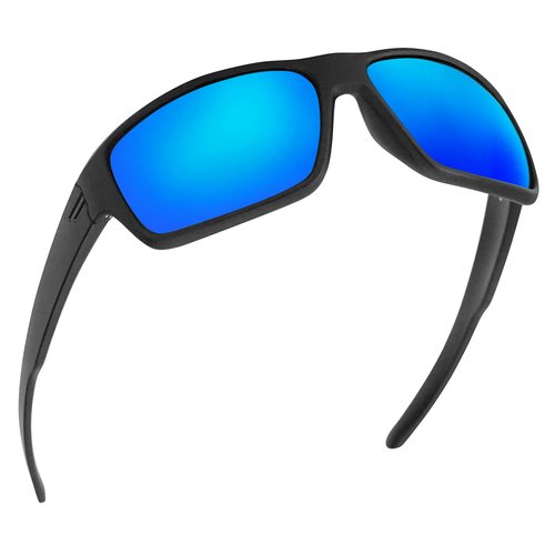 TOROE Eyewear FIELD Wrap Around Sport Sunglasses With Polycarbonate Polarized Lenses, Lightweight TR90 Frame (Matte Black | Black Emblem, Baja Blue (C3))