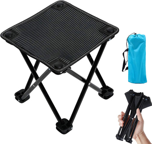 Mini Chair Folding Camping Stool Outdoor Portable Stools Lightweight with Carry Bag, Support 220 lbs, Black