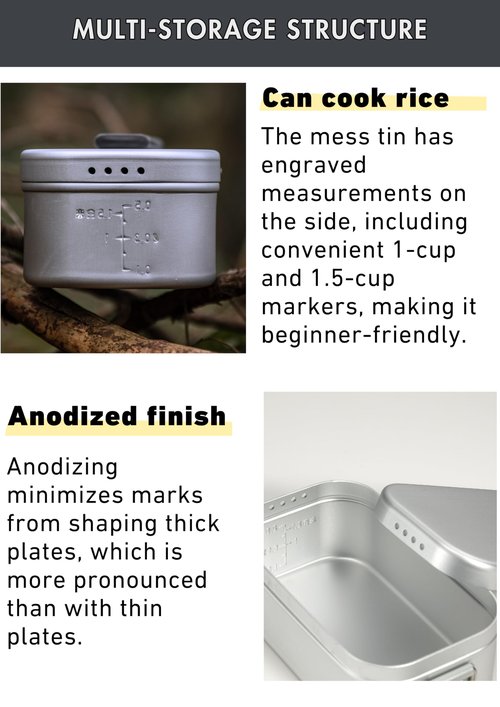 CAMPINGMOON Mess Tin 1.3L Aluminium Camping Cookware Extreme Thick S-2013