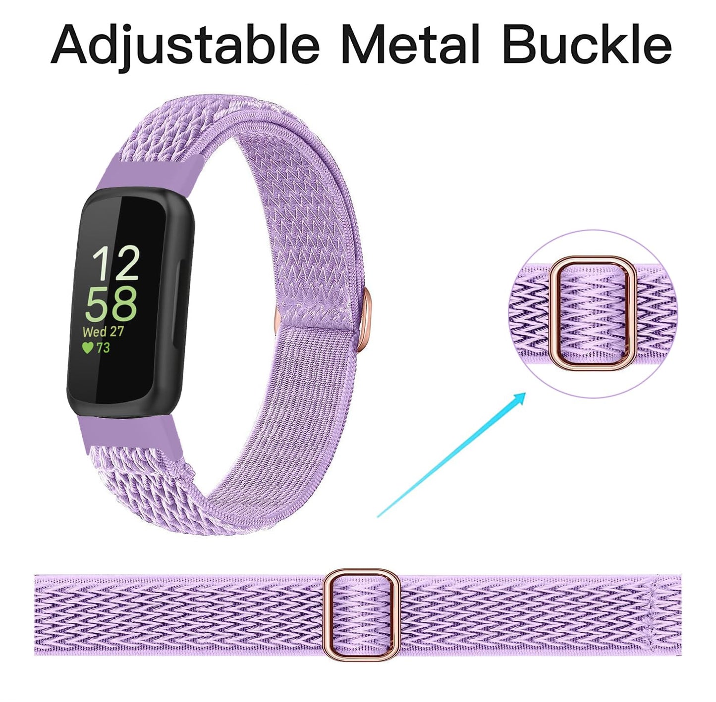 5-Pack Elastic Nylon Bands Compatible with Fitbit Inspire 3/Inspire 2/Inspire HR/Inspire, Breathable Adjustable Replacement Stretchy Nylon Loop Wristband Sport Strap for Women Men, 504