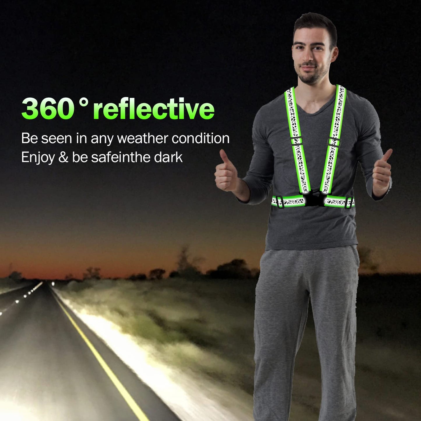 Flevnev Reflective Vest Running Gear 2Pack, Safety Vest Reflective Straps for Night Running Cycling Motorcycle Dog Walk Jogging (Green Pink)