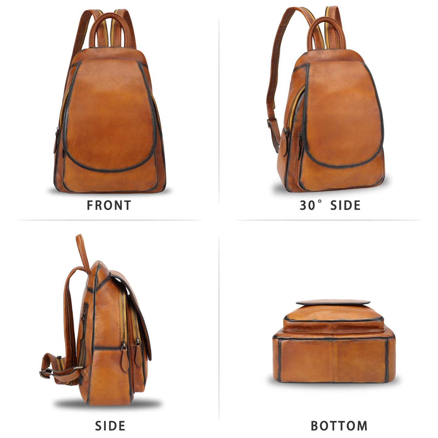 Genuine Leather Backpack for Women Retro Rucksack Casual College Bag Handmade Cowhide Western Daypack (Brown)