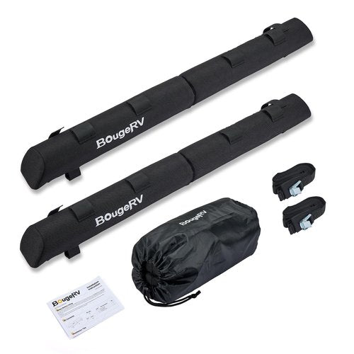 BougeRV Soft Roof Rack Pads, 31.5" Surfboard Car Rack for SUP Kayak Ladder Luggage Carrier, Universal for Different Shapes of Cross Bars, Water-Resistant Crossbar Pads with 2 Endless Ratchet Straps
