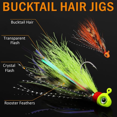 Dovesun Crappie Jigs, 40pcs Hand-Tied Hair Jigs 10 Colors Fishing Jigs 1/8oz Bucktail Crappie Jig Heads for Trout, Walleye and Panfish Fishing