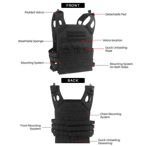 Edaick Tactical Outdoors Vest,Adjustable Security Training Vest Quick Release Lightweight Airsoft Tactical Chest Protector with Detachable EVA Guard for Outdoor Training Hunting Gaming