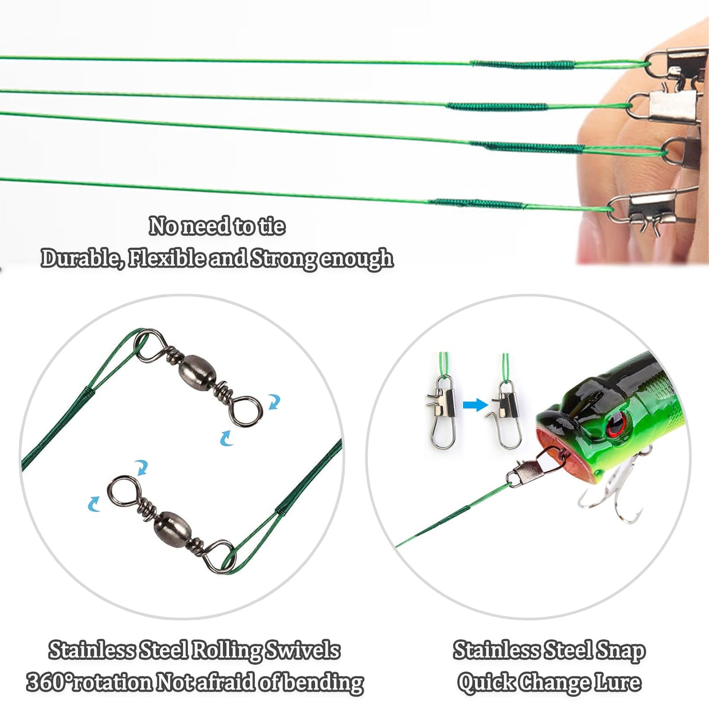 Fishing Leaders, 30pcs Stainless Steel Leader Wire Fishing Leader Line with Swivel Snaps Fishing Wire Leaders Connecting Fishing Tackle Lure or Hook for Saltwater and Freshwater - 11.81inch