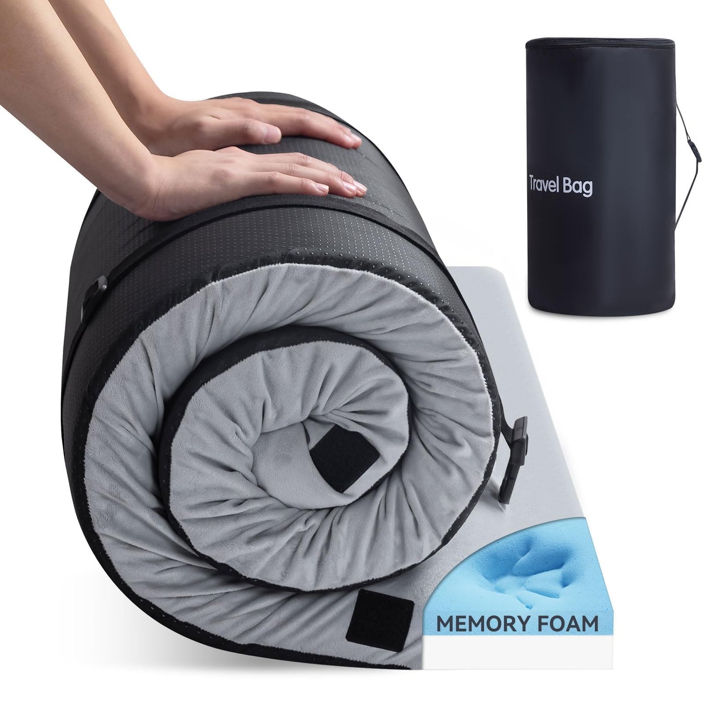Memory Foam Camping Mattress,Portable Roll Up Sleeping Pad with Removable Waterproof Cover Travel Bag,Sleeping Mats for Car Indoor Outdoor Travel,CertiPUR-US Certified, Made in USA,Kid 63"×26"×2.5"