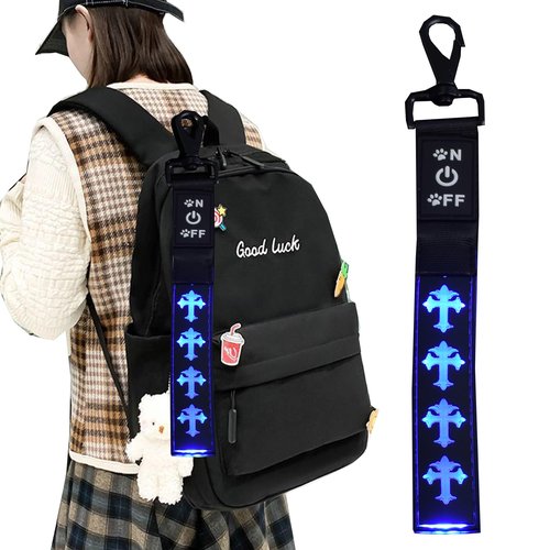 USB REACHRGEABLE Led Pendent for ladies bag, 15 mode color changing Double Side Flash Pendant for students bag (CROSS, BLACK)