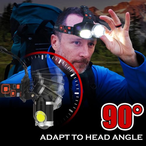 BOBKID Rechargeable Headlamp, 1500 Lumen Head Lamp, Super Bright LED Head Light Camping Accessories with Red Light, 4 Modes USB Recharge Flashlight, Waterproof Headlight Camping Gear for Adults