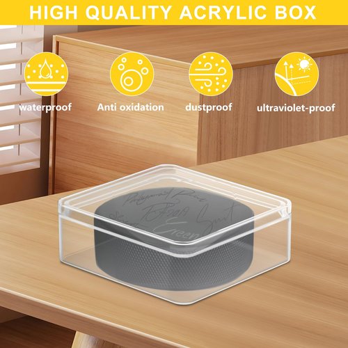 Hockey Puck Display Cases, Acrylic Cube Square Hockey Puck Display Cases - Fits Official Size Hockey Puck (3 PCS)