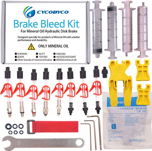Mineral Oil Bicycle Hydraulic Disc Brake Bleed Kit for All Series Shimano/Magura/Tektro/Zoom/CSC/Echo/Giant / HS33 / Nutt Cycling (Professional kit)
