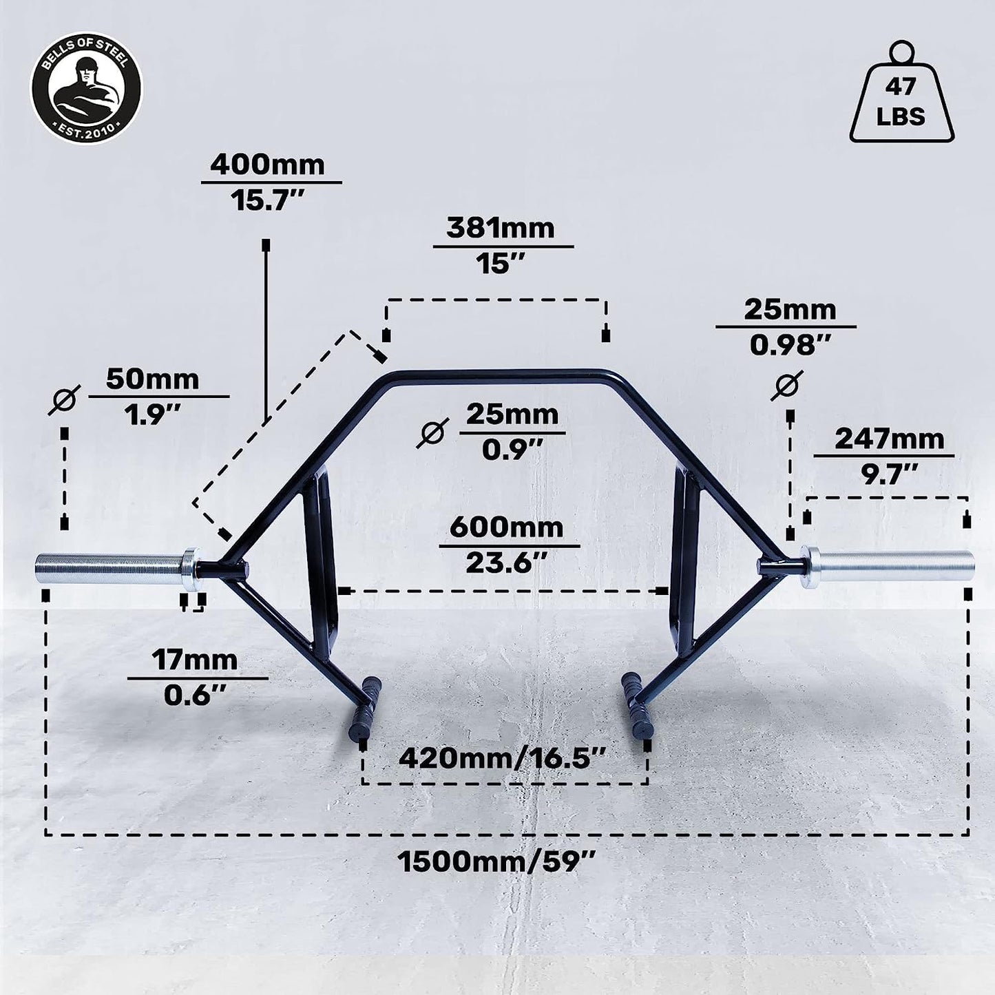 Trap Bar [Bells of Steel] Hex Bar Deadlift, Open-Ended Frame Trap Bars for Weight Lifting, Premium Gym Equipment for Home and Commercial, Built-in Deadlift Jack & Rotating Sleeves, 700lb Capacity