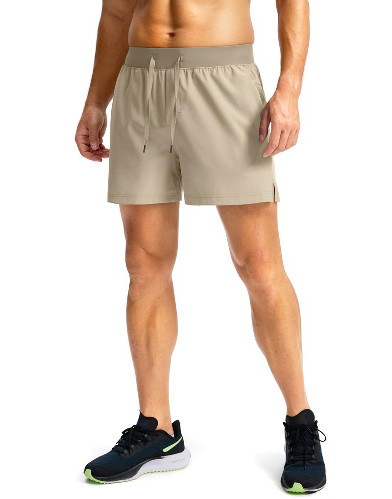 Soothfeel Men's Running Shorts with Zipper Pockets 9"/ 7"/ 5" Lightweight Quick Dry Basketball Gym Workout Athletic Shorts for Men (Khaki, S)