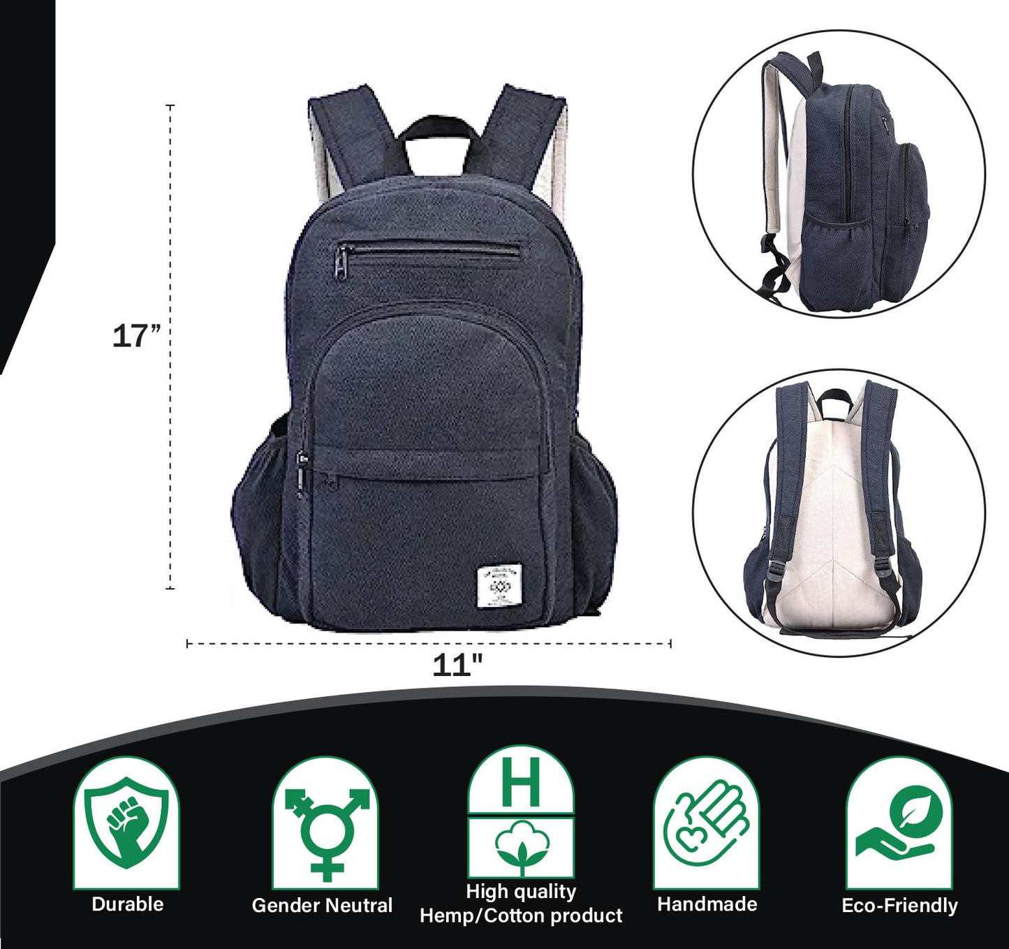 THE COLLECTION ROYAL Himalayan Hemp Cotton Hippie Boho Cloth Casual Bag Daypack Backpack