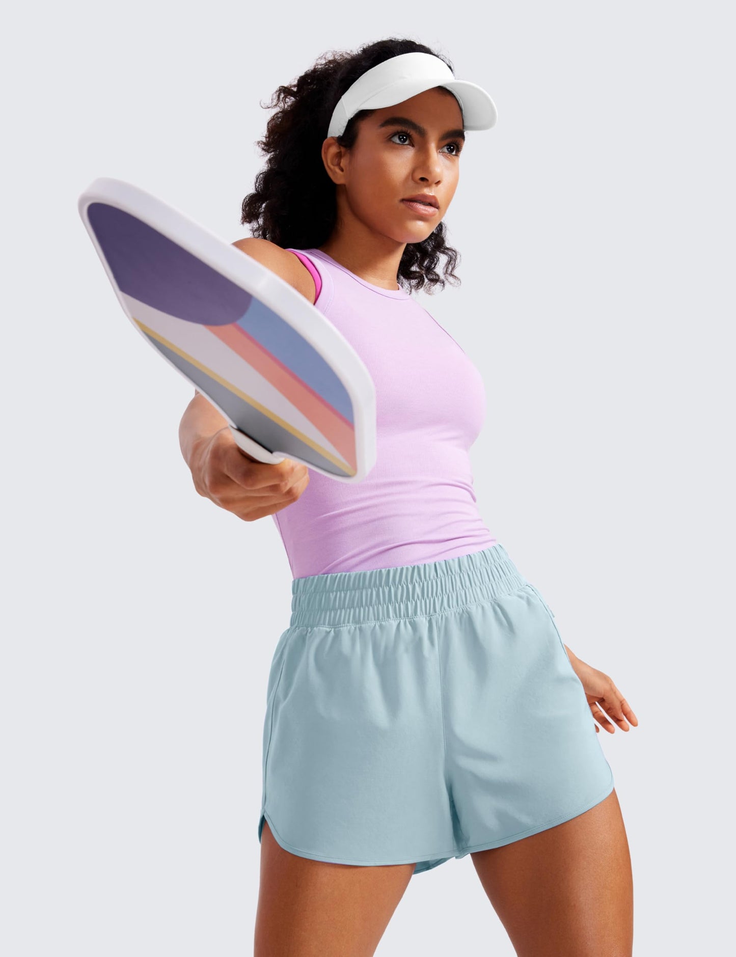 CRZ YOGA Dolphin Athletic Shorts for Women 3" - High Waisted Quick Dry for Running Workout Gym Track with Zip Pocket Light Grayish Blue X-Small
