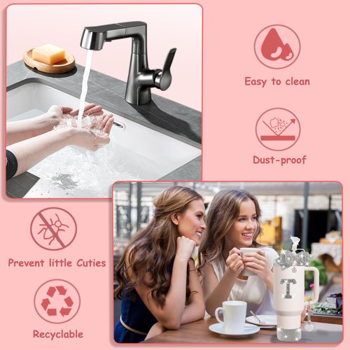 XIANGYUAN Stanley Accessory Set Includes 10mm Straw Cover,Bow Cup Decoration,Personalized Stickers for Water Bottle and Other Accessories,Suitable for 30and40oz Stanley Cup(White T)