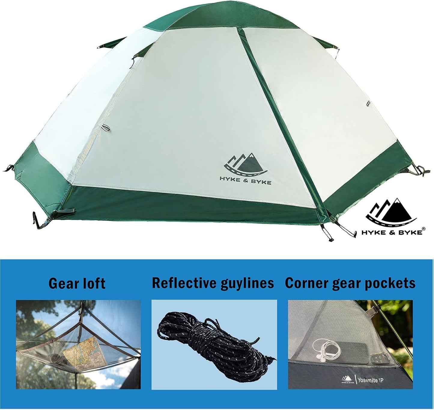 Hyke & Byke Yosemite Hiking & Backpacking Tent - 3 Season Ultralight, Waterproof Tent for Camping w/Rain Fly and Footprint - 2 Person - Lime Green