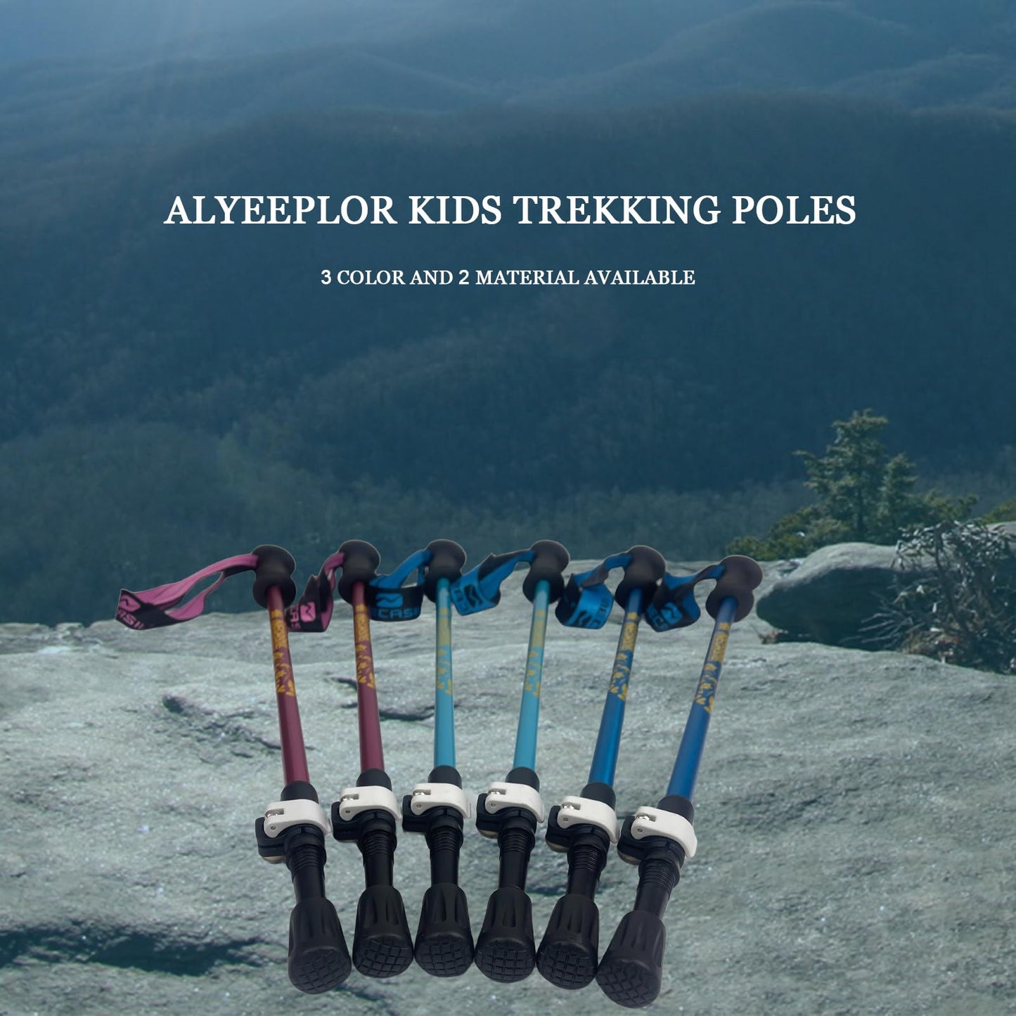 ALYEEPLOR 2PCS Adjustable Aluminum Kids Hiking Poles, Lightweight Collapsible Trekking Poles for Hiking, Ski, Outdoor Activities, Hiking Stick Gear (Blue, Aluminum)