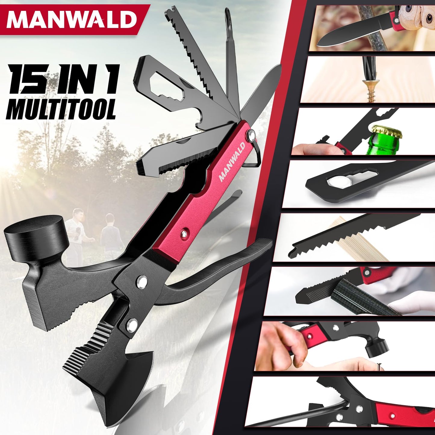 15 in 1 Multitool Axe Hatchet, Fathers Day Dad Gifts from Daughter Wife Son, Camping Accessories Survival Gear, Multi Tool for Camping Hiking Survival, Cool Gadgets Gifts for Men,Husband, Boyfriends
