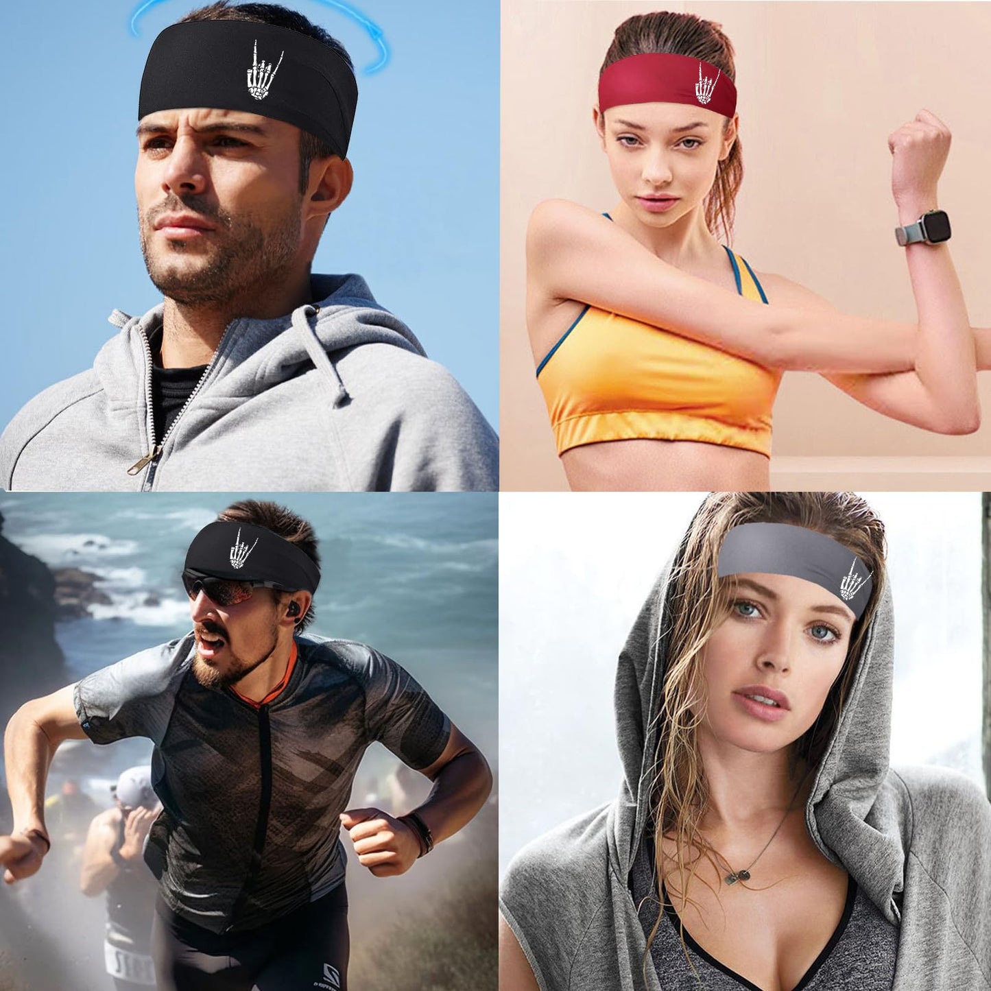 Headbands for Women Workout Head Bands Sports Headbands for Men Sweat Band Running Headband for Women Non Slip Sweatbands for Men 3pcs Skull Sweat Wicking Headband Women's Hair Athletic Yoga