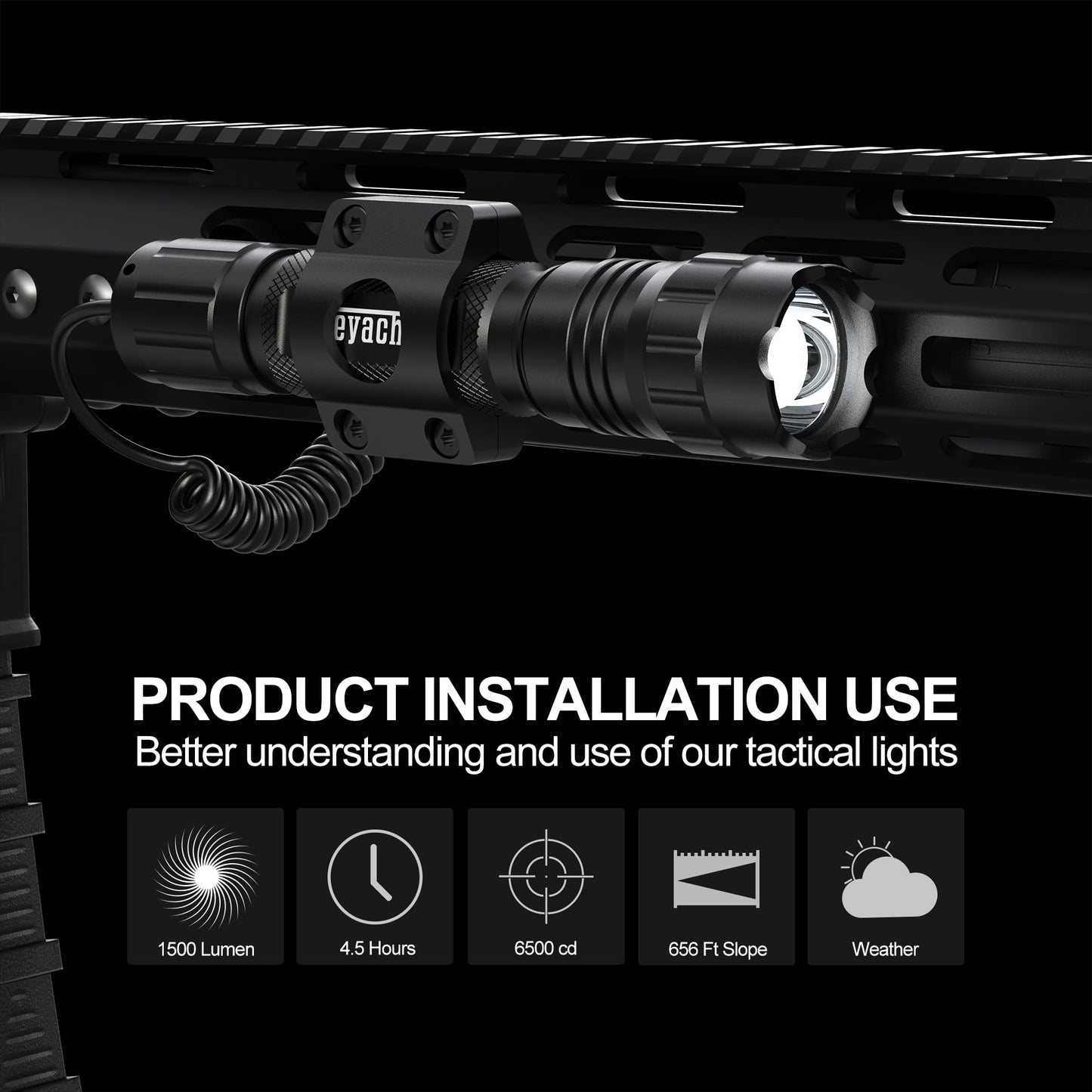 Feyachi Rechargeable Tactical Flashlight 1500 Lumen, with Strobe, USB-C Charging, IPX7 Waterproof, Includes Pressure Switch & M-Lock Mounts