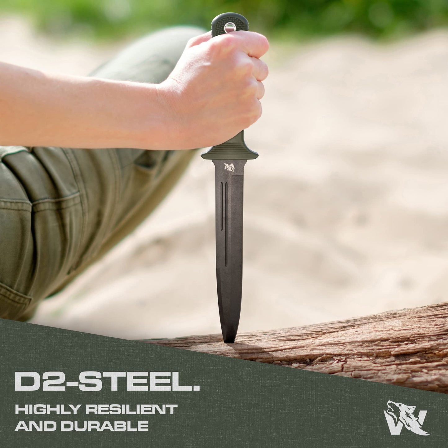 ODENWOLF W-Catcher Fixed Blade Knife with Sheath - Large Hunting-Knife made of D2 steel - Big Fixed Blade Knives with Non-Slip TPE Handle - Full Tang Survivalknife for Outdoor Activities