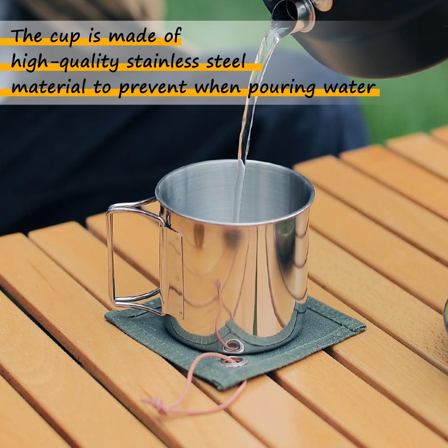 3PCS Camping Kettle Outdoor Campfire Camp Kettle Set with 2 Cups, 1L Stainless Steel camping tea kettle Coffee Pot, Portable Lightweight Teapot, Ideal for Hiking Picnic Travel, Silver