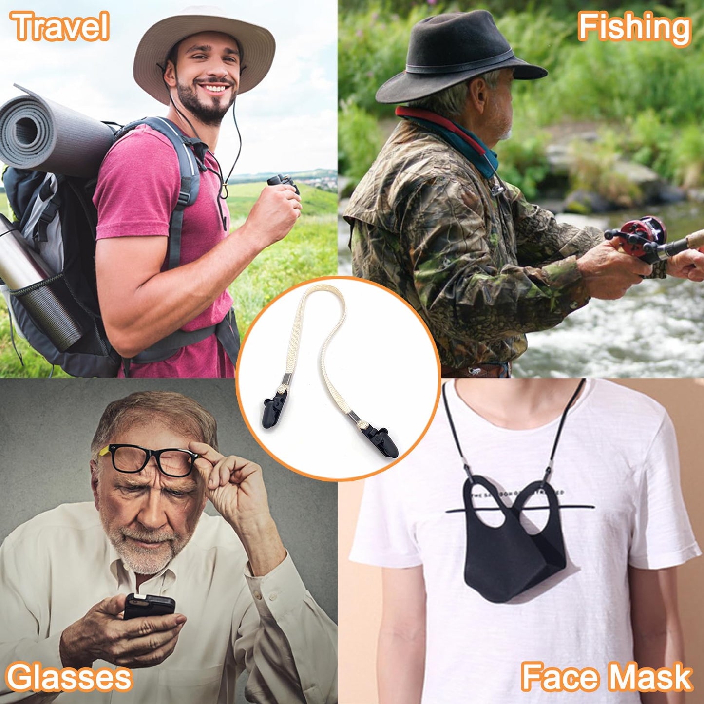 Anranmm 5-Piece Adjustable Hat Strap Clips Windproof Cap Anti-Loss Chin Cord for Travel, Golfing, Fishing, Short Light Gray