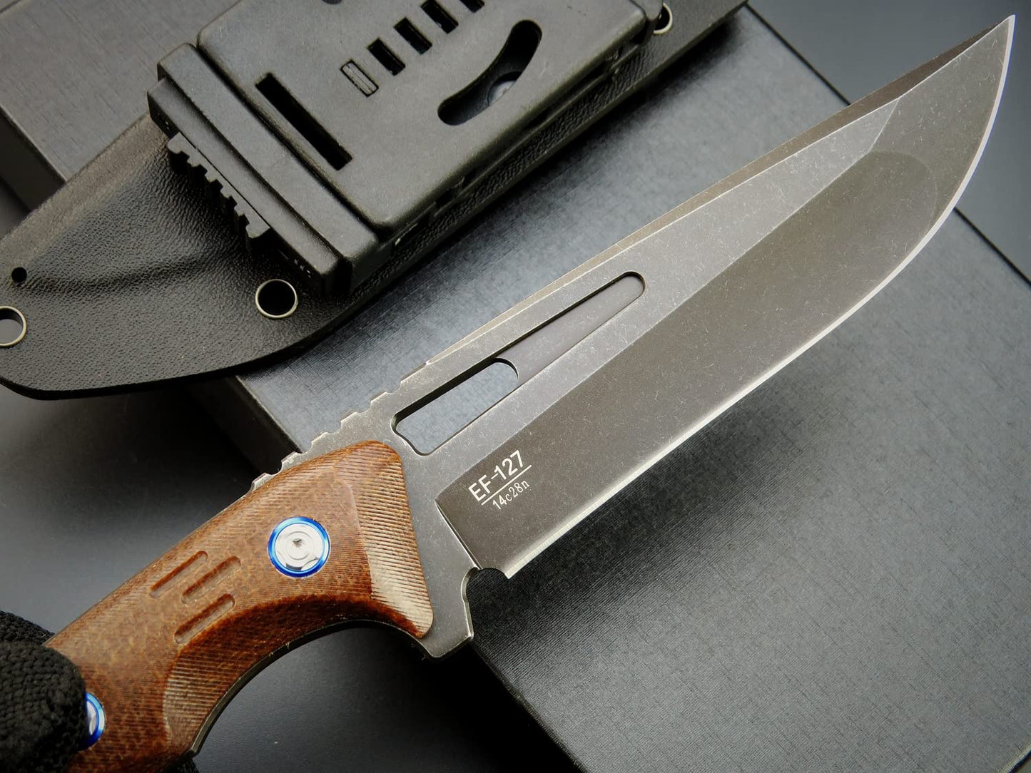 Eafengrow EF127 Fixed Blade Knife 14C28N Steel Blade, Micarta Handle Full Tang Fixed Knifes for Working Camping Hunting Survival Heavy Duty EDC Tool Knife(Brown)