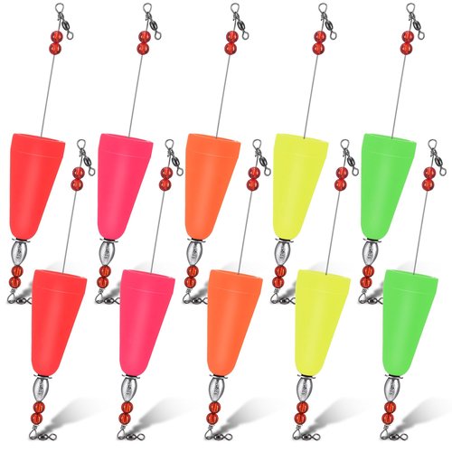 Lunmon 10 Pcs Popping Corks Floats for Saltwater High Visibility Cork Fishing Weighted Bobber Floats Bobbers Fishing Tackle for Redfish Speckled Trout Sheepshead Flounder(Multicolor)