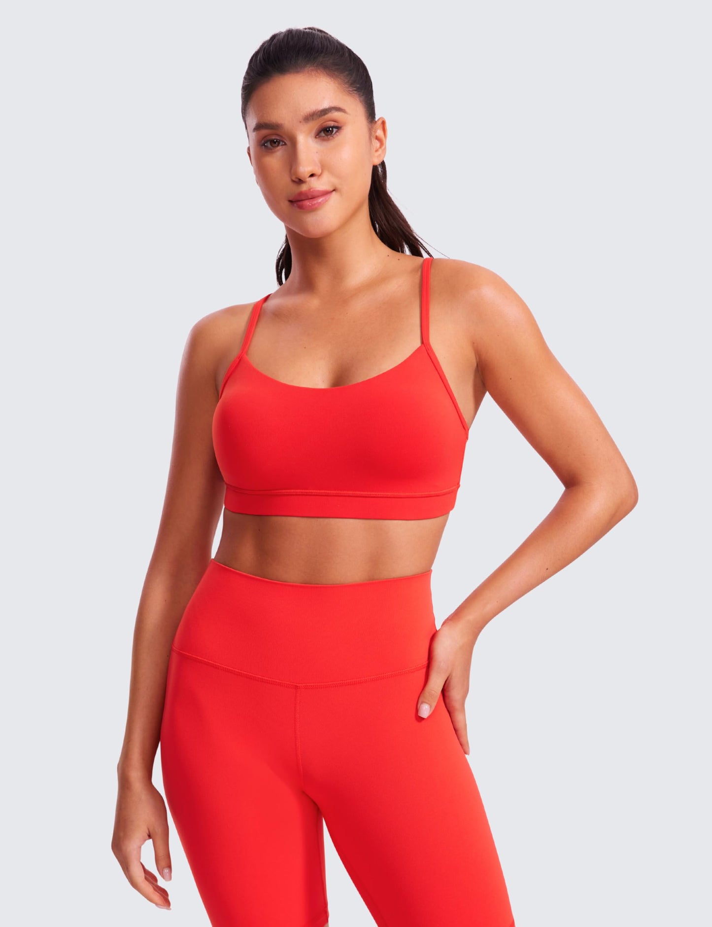 CRZ YOGA Butterluxe Y Back Sports Bras for Women - Padded Racerback Low Impact Spaghetti Thin Strap Workout Yoga Top Deep Red Small