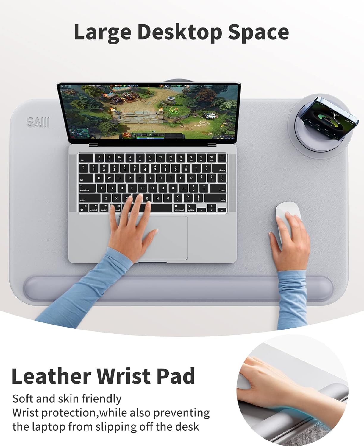 SAIJI Laptop Lap Desk, Portable Laptop Desk for Bed - Fits Up to 17" Laptops & MacBook,Lightweight Lap Tray Table with Storage Drawer, Lap Desk with Cushion, Lap Stand for Bed & Couch
