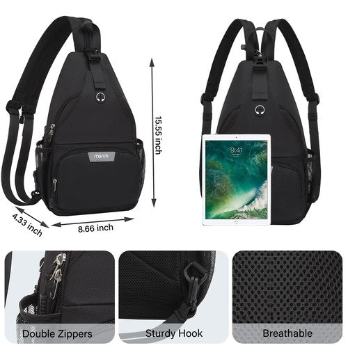 MOSISO Sling Backpack Travel Hiking Daypack, Crossbody Convertible Sling Bag with Front Pocket One Shoulder Chest Bag, Black