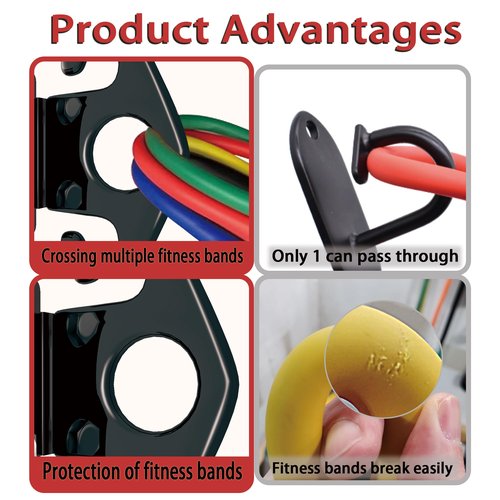 Wuno Shop 4 PCS Resistance Band Wall Anchors, Exercise Band Wall Anchor, Gym Wall Hooks for Resistance Bands, Workout Wall Mount Anchor for Physical Therapy and Small Space Home - Black