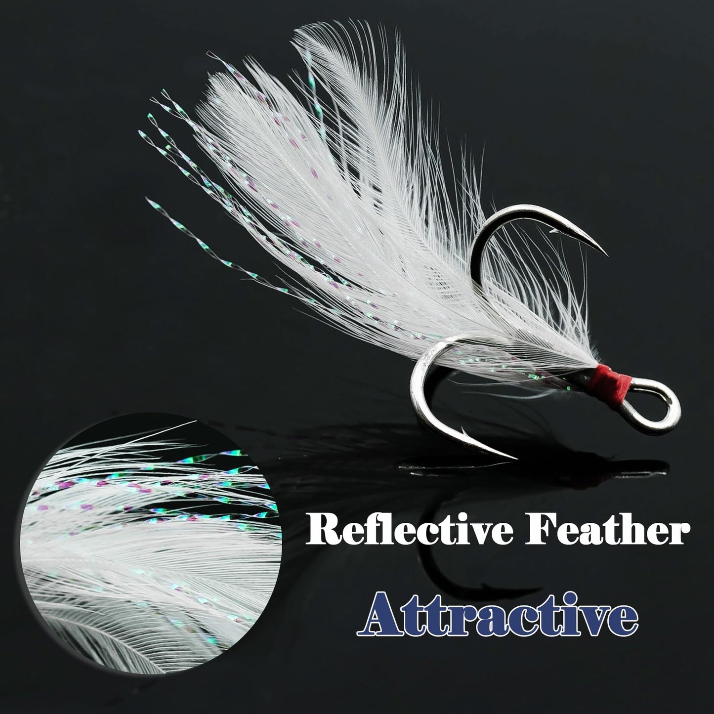 FishTrip Feathered Treble Hooks Fishing, 15Pcs Dressed Treble Hook Size 4 for Fishing Spoons Spinner Crankbait Jerkbait