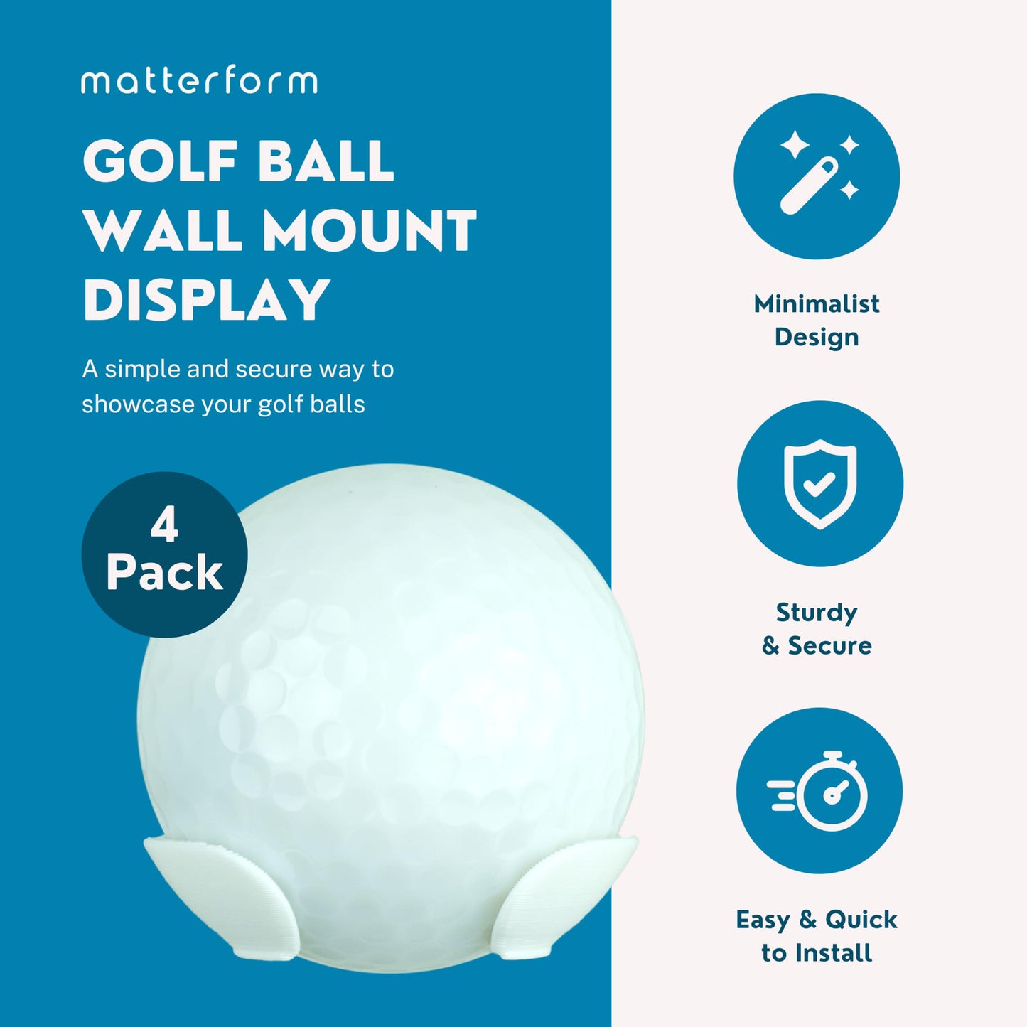 Golf Ball Wall Mount Display (4 Pack) | Wall Holder Brackets for Single Golf Balls | Great for Collectible Balls & Hole in One Balls | Golf Decor & Storage
