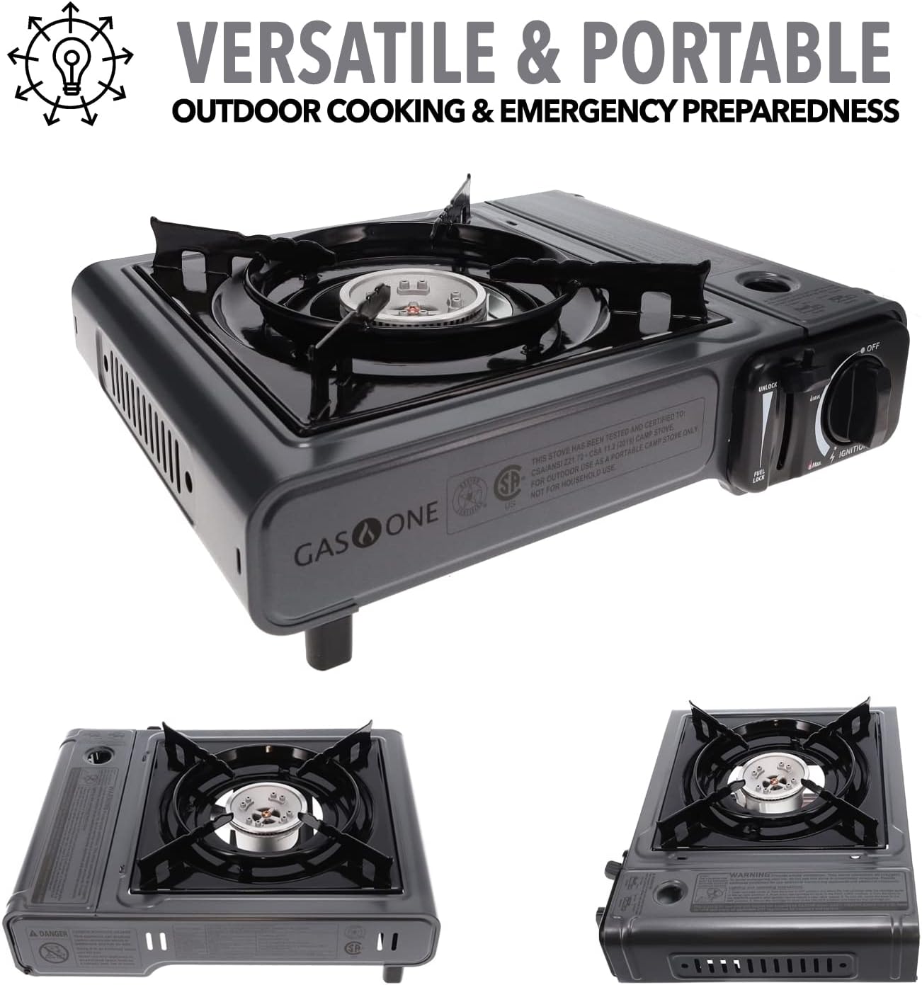 GasOne GS-1000 7,650 BTU Portable Butane Gas Stove Automatic Ignition with Carrying Case, CSA Listed
