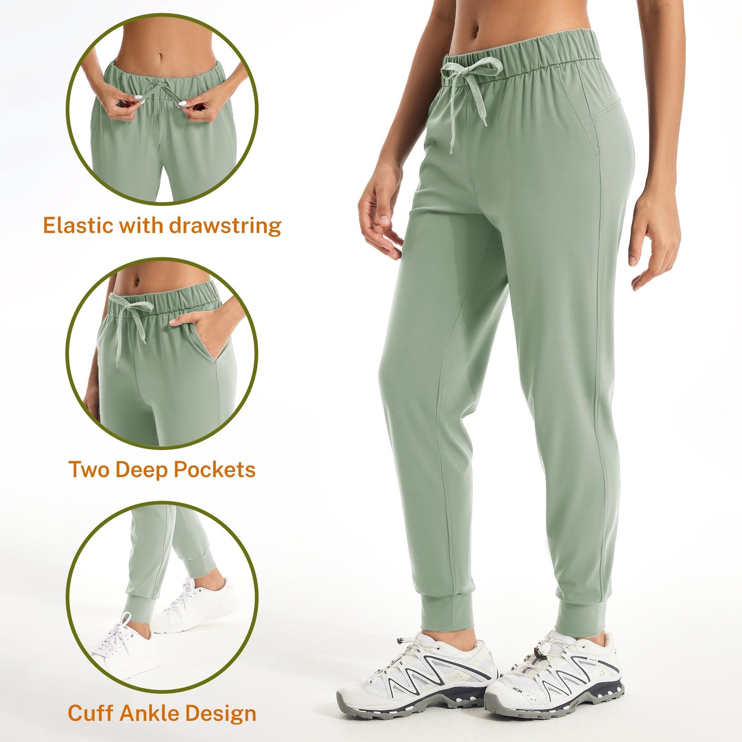 Trryln Women's Joggers Pants with Pockets Drawstring Running Sweatpants Workout Casual Tapered Pants Olive Green