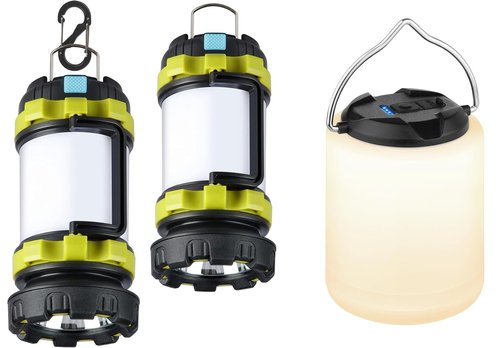 Bundle: 2 Pack Camping Lantern Flashlights (1000LM, 6 Modes) & 1 Pack LED Camping Light (1000LM, 4 Modes) - Rechargeable, Waterproof, Portable Emergency Lights for Hurricane, Hiking, Survival