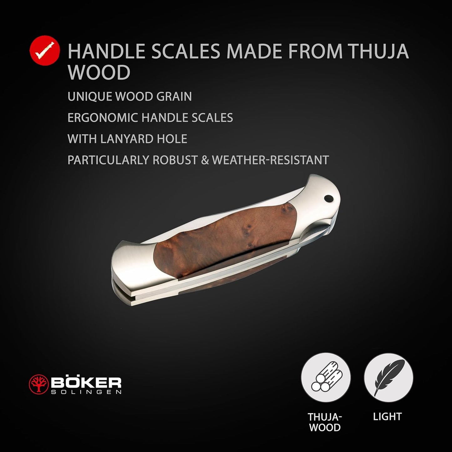 Boker 112002TH Thuya Lock Blade Hunter Pocket Knife with 3-3/8 In. Straight Edge Blade