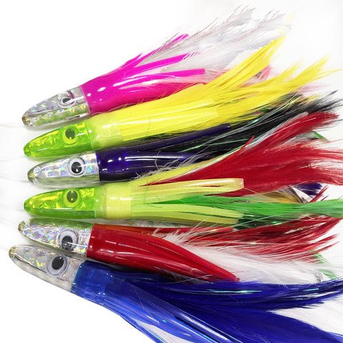 KMUCUTIE Set of 6 pcs 7 inch trolling Lure Marlin Tuna Dolphin Shark Big Game deep sea Fishing Lures Included Mesh Bag (7 INCH)