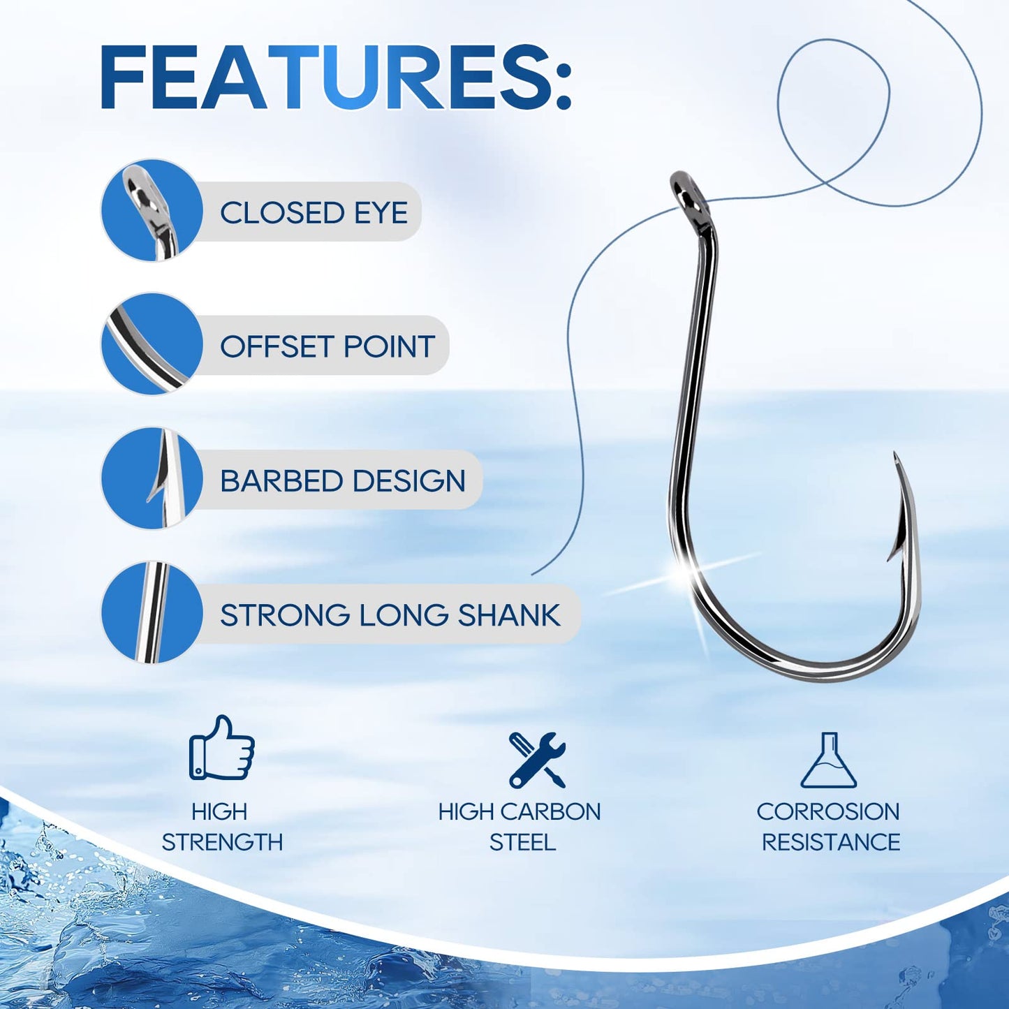 UCEC Fishing Hooks Octopus Hooks for Saltwater Freshwater High Carbon Steel Offset Circle Octopus Catfish Hooks for Catfish Trout Fishing Size 1/0 3/0 5/0, 50pcs/Box