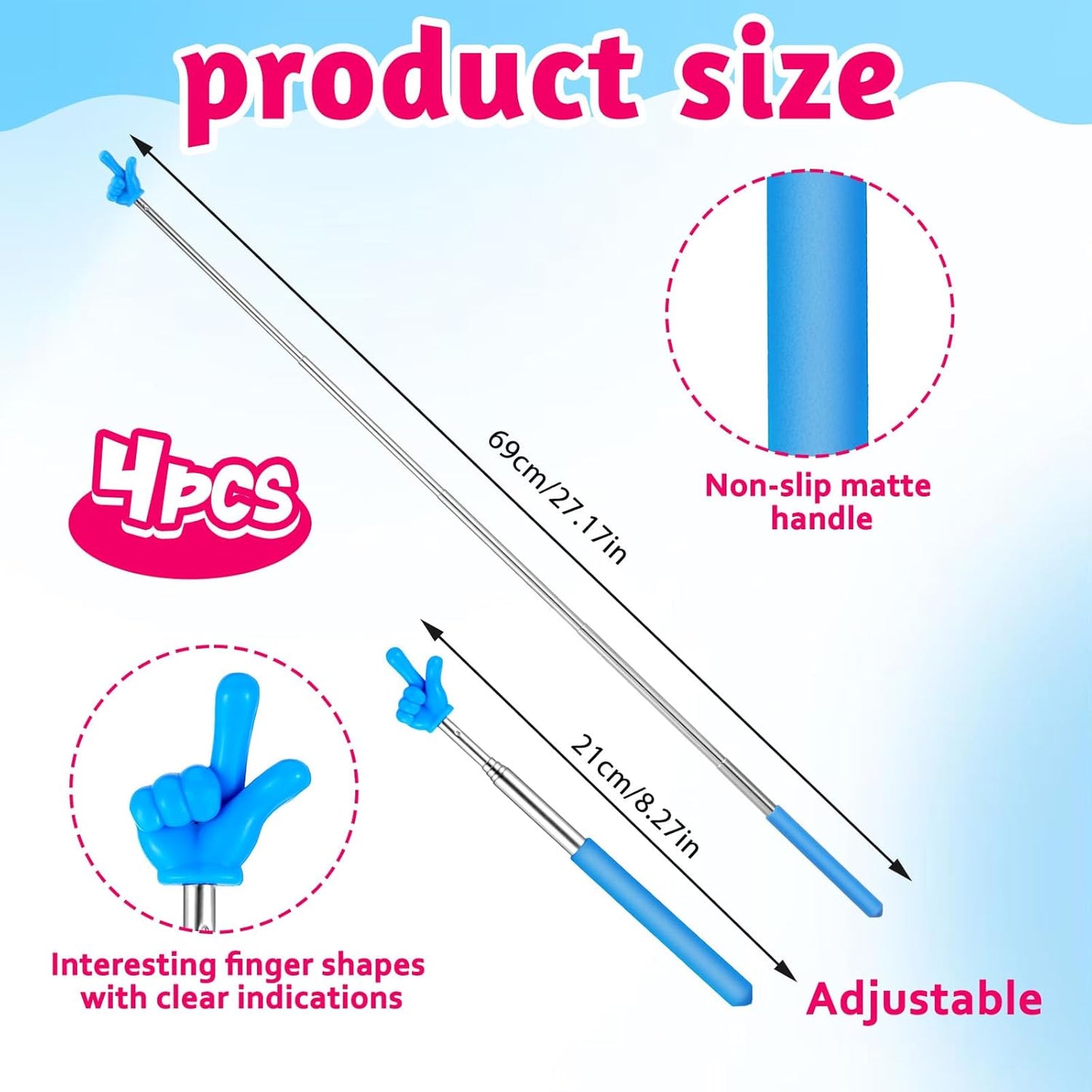 5 Pcs Pointer Finger, Telescopic Finger Pointer Stick Extendable Teachers Stick for Classroom Elementary School Kindergarten and Teacher Supplies Interactive Learning 5 Colors