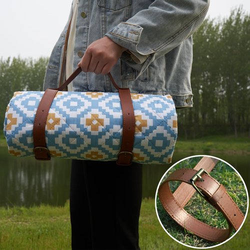 NKTDWO Waterproof Outdoor Blanket with Single Cushion, 80''x80'' Foldable Picnic Blanket with Strap for Park Travel Camping, Sandproof Beach Mat for Family and Friends Machine Washable (Sky Blue)