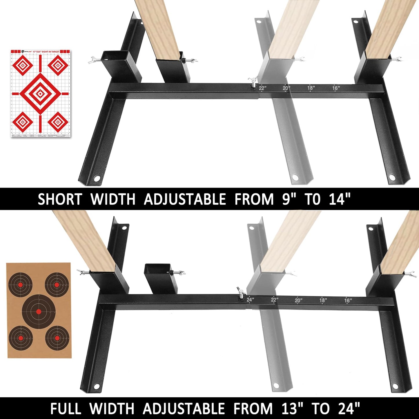 Atflbox 2 Pack Shooting Target Stand with 10pcs 17x25 Inch Sight in Paper Targets, Durable Paper Target Holder with Stable Adjustable Base for Cardboard Silhouette, H Shape, USPSA/IPSC, IDPA Practice