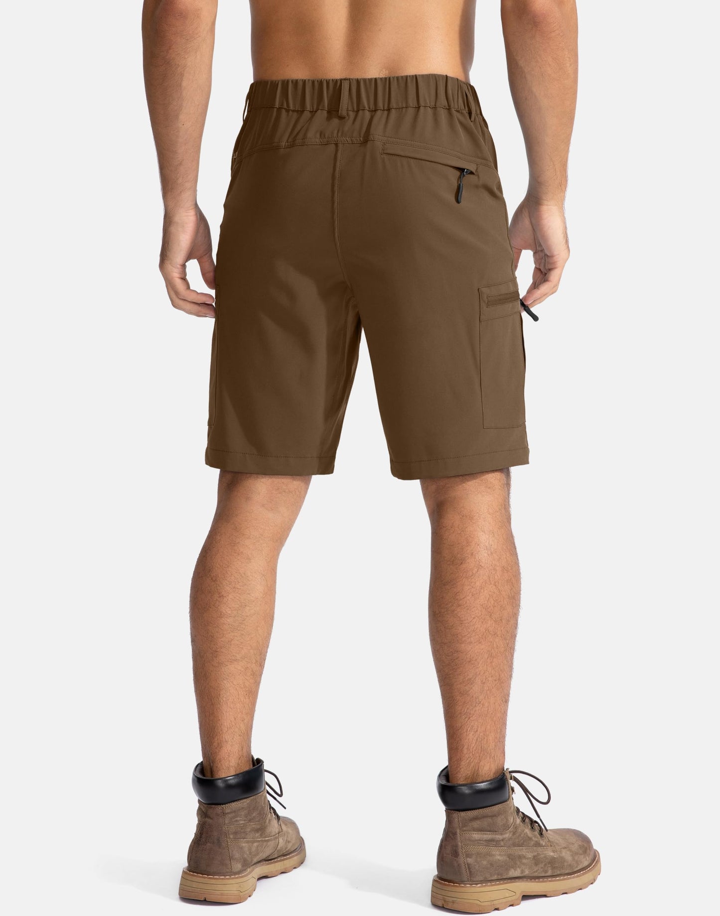 Pudolla Men's Hiking Cargo Shorts 9" Lightweight Outdoor Work Shorts for Men Travel Golf Camping Casual with 5 Zipper Pockets(Brown Small)
