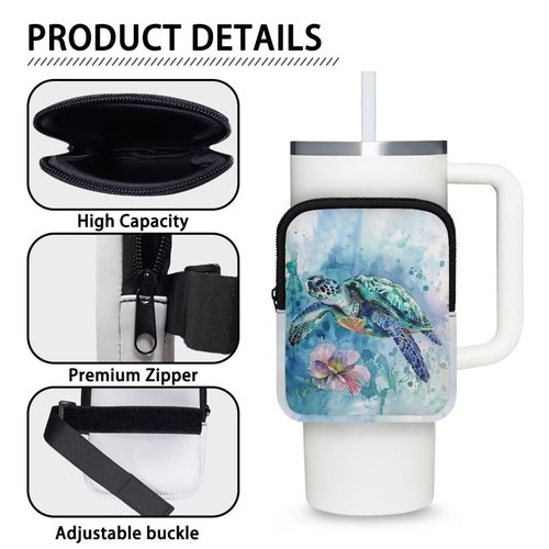 BYCHECAR Turtle Water Bottle Pouch Camo Stanley Cup Pouches for 40oz & Tumbler IceFlow Storage Pocket Stanley Phone Holder Tumbler Accessories for Women Girls