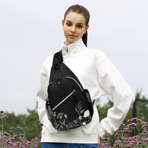 MOSISO Crossbody Sling Backpack, Portable Travel Hiking Daypack Chest Sling Bag Casual Daypack One Strap Chest Backpack for Women Men Outdoor Hiking Travel, Retro Flower