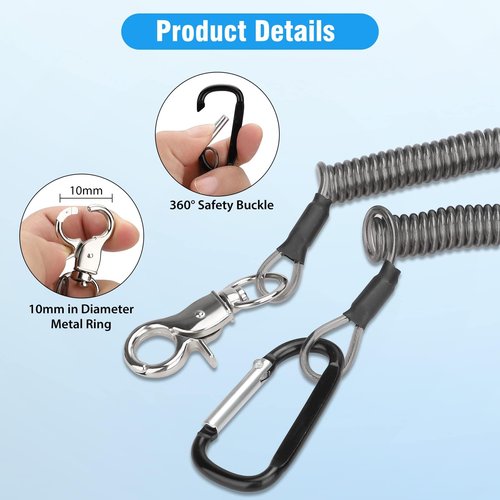 TSV Fishing Lanyard, Retractable Safety Coiled Lanyard with Carabiner Keychain, Kayak Tether Rod Leash, Tool Lanyard for Hand Tool