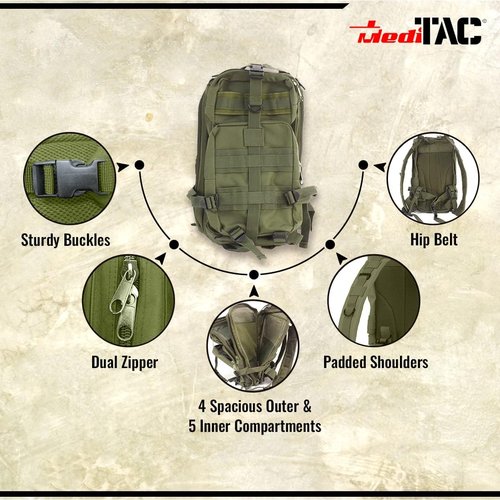 MediTac Tactical Assault Pack - First Aid Rucksack - 18" Military MOLLE Backpack
